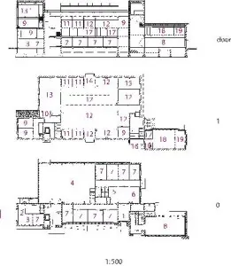 Plattegronden begane grond en verdieping plus doorsnede 1:500