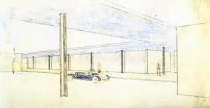 Perspectieftekening Mies van der Rohe, foto Museum of Modern Art, New York