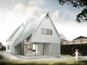 Uitbreiding en verbouwing woonhuis in Duiven. Een nieuwbouwvolume aan de tuinzijde van het perceel verspringt ten opzichte van het bestaande volume. In de kap is een schoorsteen als een bijzonder vormgegeven object geïntegreerd, dat ook fungeert als lichtkoker. Hierdoor is het mogelijk om het daglicht tot diep in de woning te laten doordringen. De materialisatie bestaat uit een lichte houten structuur die contrasteert met het zware baksteen van het bestaande woonhuis. In uitvoering.