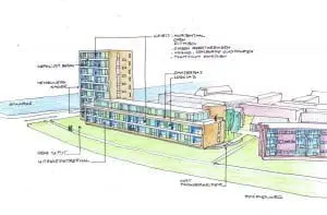 Ontwerpschets herbestemming kantoor Fluor-Schuytvlot in Haarlem.