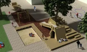 It takes tree, schoolplein voor een scholencombinatie in Bergschenhoek. Het speelobject fungeert als spil op het schoolplein en heeft per zijde een andere functie. Kinderen worden uitgedaagd het object op hun eigen manier te gebruiken. De heldere geometrie verbindt al die functies in één sterk object.