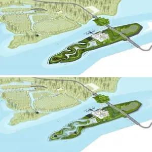 Het eiland bij +0,7 en +1,6 m NAP