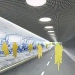 Tegeltableau zeegezicht in tunnel