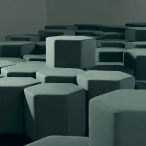 Architect Carlo Ratti ontwikkelde met Vitra
Lift-Bit, een meubellandschap van elementen
die afzonderlijk op en neer kunnen bewegen
via een speciale app