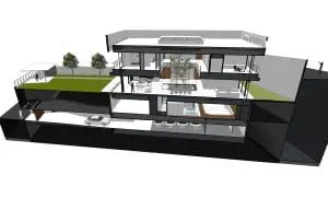 Hygiëne staat bij de familie hoog in het vaandel. Daarom is het uitgesloten dat de tuinman of ander onderhoudspersoneel het huis betreden met vieze schoenen. Om dit probleem op te lossen, is een speciale (toe-)gang aangelegd die uitkomt onder de patio.