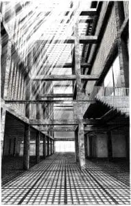 De zuil-en liggerstructuur van het voormalige warenhuis blijft behouden. Door
het demonteren van plankenvloeren ontstaat een atrium met daglicht tot diep in het gebouw.