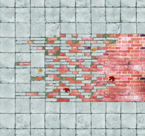 Detail van de overgang van de bakstenen ter plaatse van de entree van een contemplatief gebouw naar de bestrating van de bestaande stad. De bakstenen vloerafwerking gaat over in strooistenen die verwerkt zijn in de bestaande bestrating en legt zo de verbinding naar het volgende gebouw binnen het netwerk