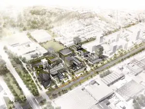 Het voormalig gebouw voor Melkontvangst zal straks in het groen staan