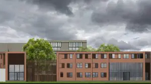 Gevel stadszijde.  Woningbouw voor mensen met een autistische aanleg