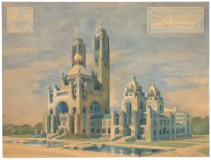 Ontwerp voor het Vredespaleis, Willem Kromhout, 1906. Collectie Nieuwe Instituut