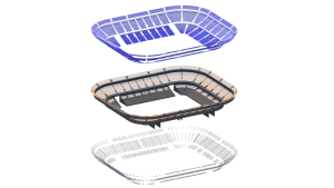 Opbouw van de tribune. Ondanks dat de tribunes weggehaald worden, zijn deze toch een van de belangrijkste ontwerpaspecten
