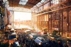 De werkspoorhal werd vroeger gebruikt voor het produceren van treinlocomotieven en scheepsmotoren