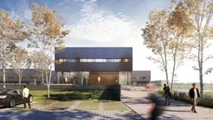 De twee basismaterialen zijn gerecycled ‘gecrushed’ beton en gelamineerd vurenhout