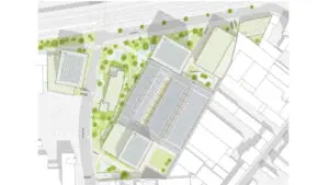 Plattegrond voor het ontwikkelingsvoorstel van het architectenteam neutelings riedijk met kollektif landschap