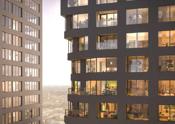 88% procent van de appartementen heeft een buitenruimte in de vorm van een loggia of dakterras