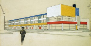 Theo van Doesburg, Cornelis van Eesteren, ontwerp winkelgalerij met café-restaurant, Laan van Meerdervoort, Den Haag, 1924 Collectie Het Nieuwe Instituut, Rotterdam.
